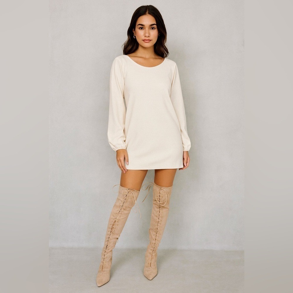 Over The Knee Lace Up Boots Taupe Pointed Toe Thigh High Size 9